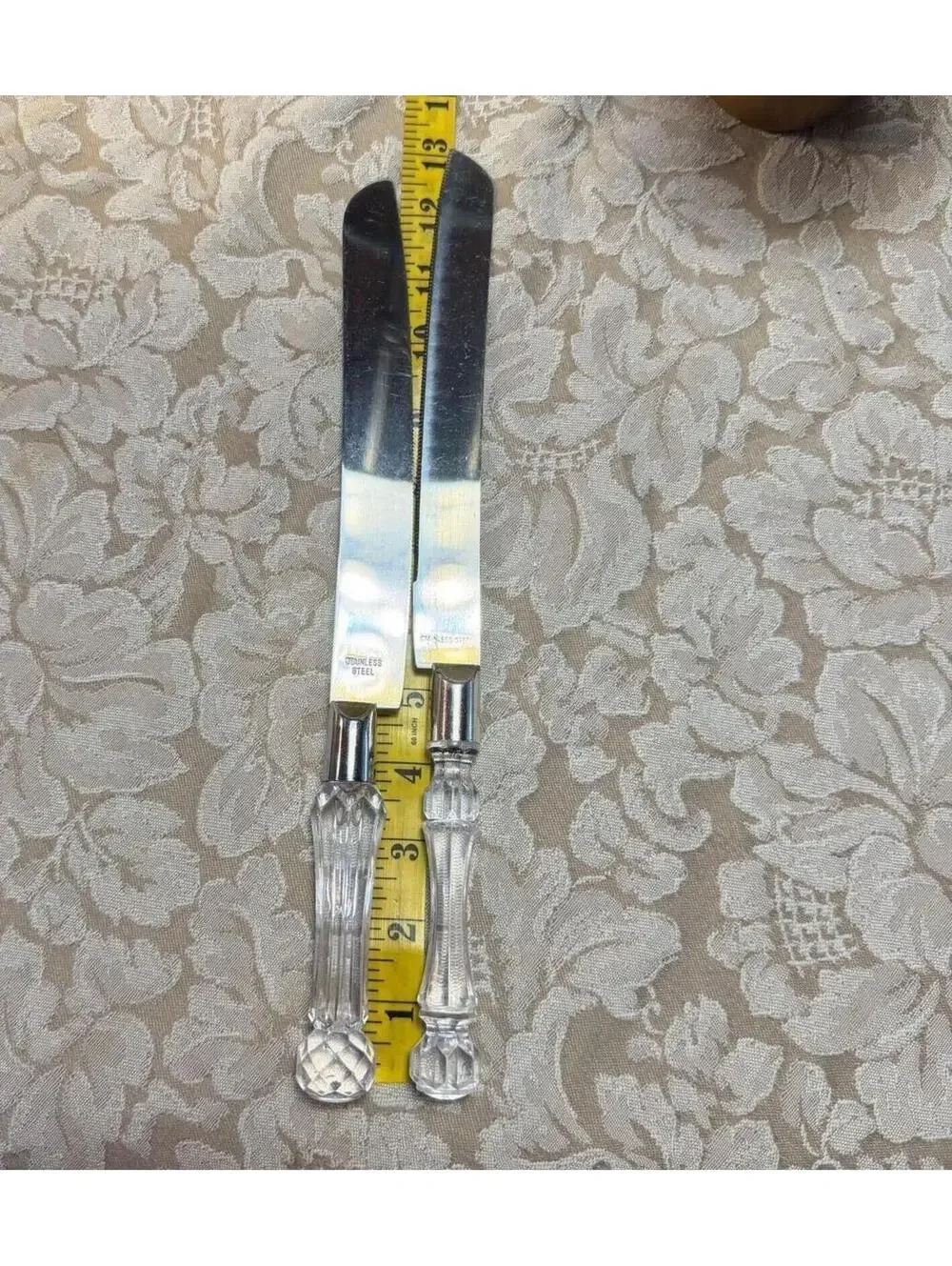 Set of 2 Stainless Steel Serving Knives with Clear Acrylic Handles